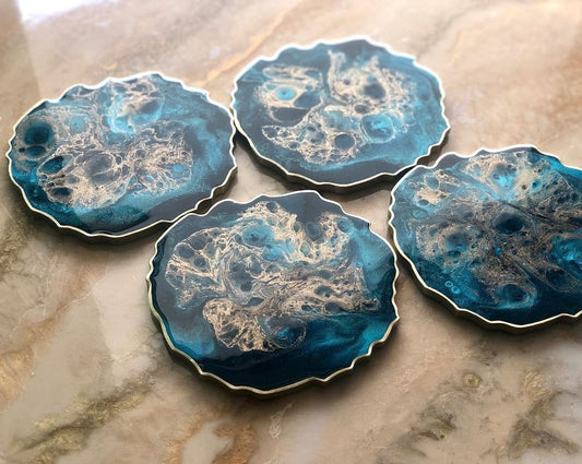 Shapeless blue and gold coaster